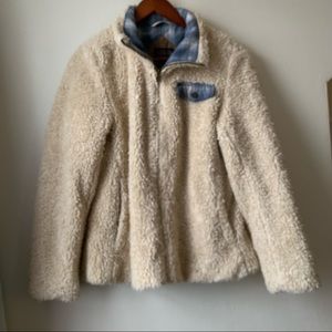 Small Women's Fuzzy Pendleton Jacket Cream and Blue Plaid